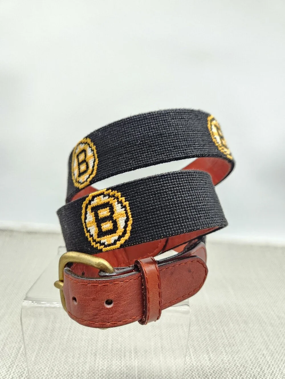 Smathers & Branson Size 40 Boston Bruins Belt Black Needlepoint Hand Stitched